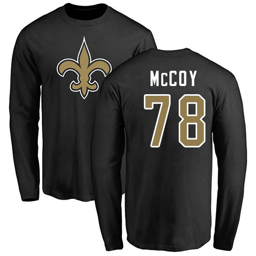 Men New Orleans Saints Black Erik McCoy Name and Number Logo NFL Football #78 Long Sleeve T Shirt->new orleans saints->NFL Jersey